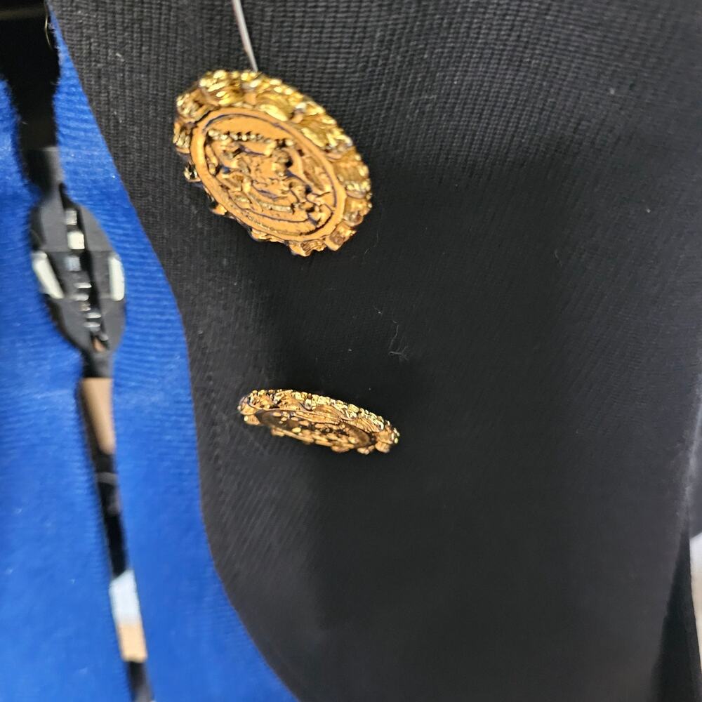 Vintage Malisy Italy Wool Blend Blazer – Black Gold Button Chain Closure Jacket - Picture 7 of 9